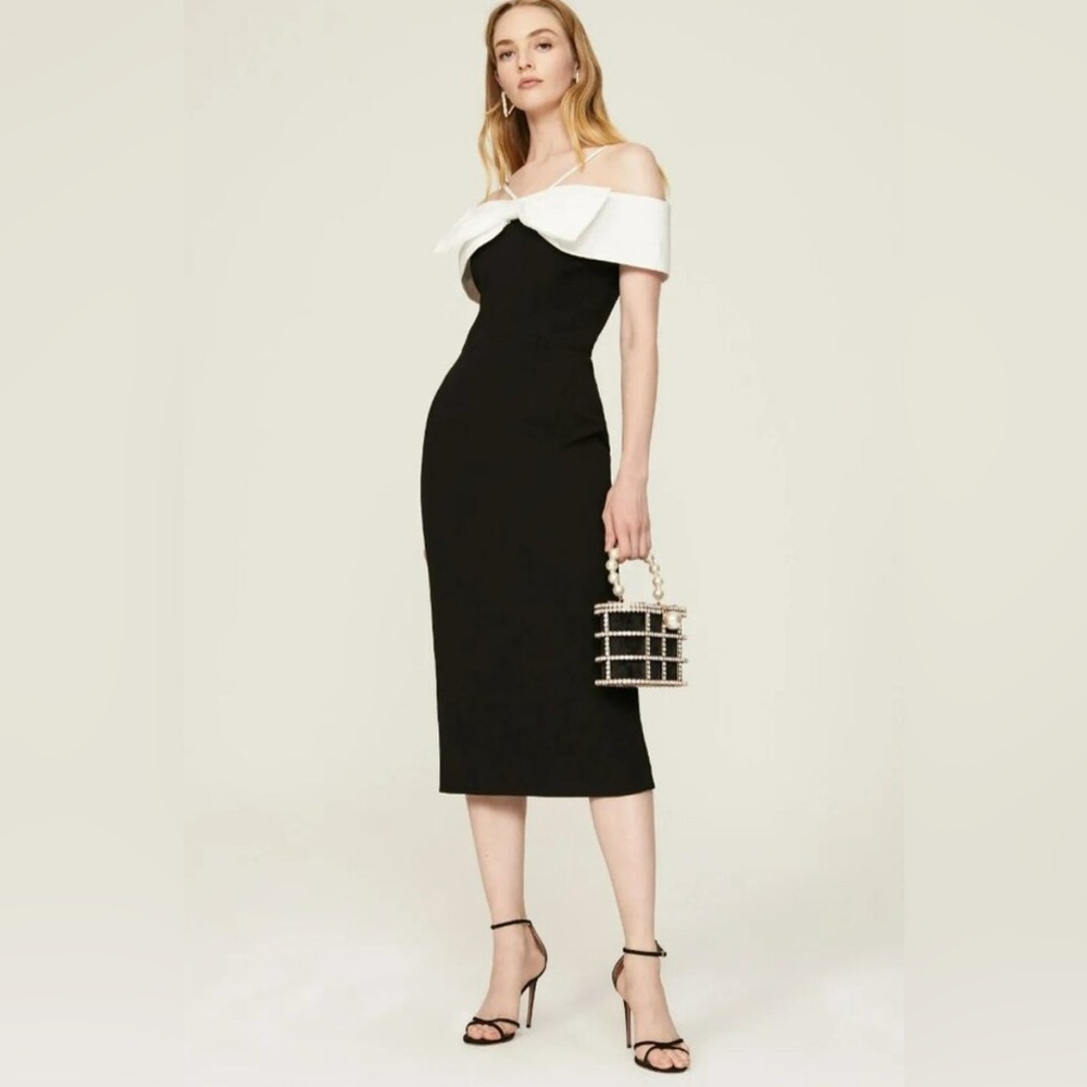 Rebecca Vallance Hepburn Bow Midi Dress Black US 12